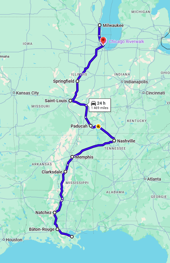 Carte du parcours Blues Highway