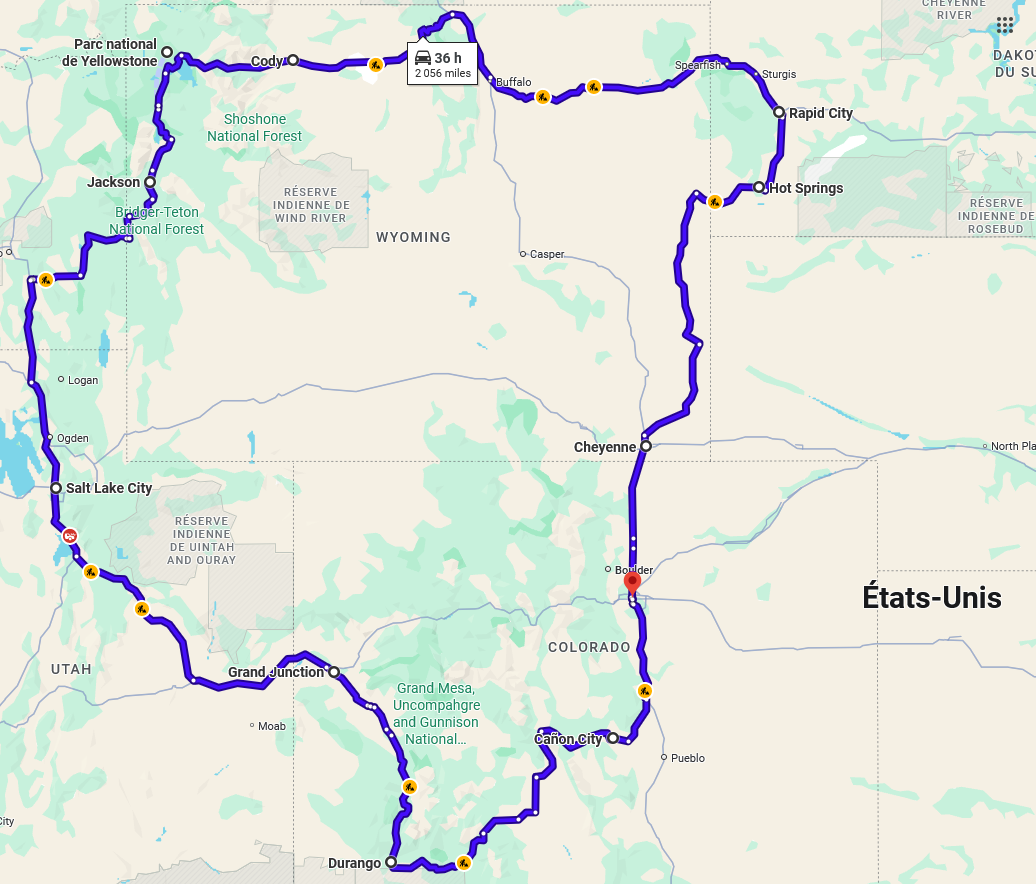 Carte du parcours Nord-Ouest