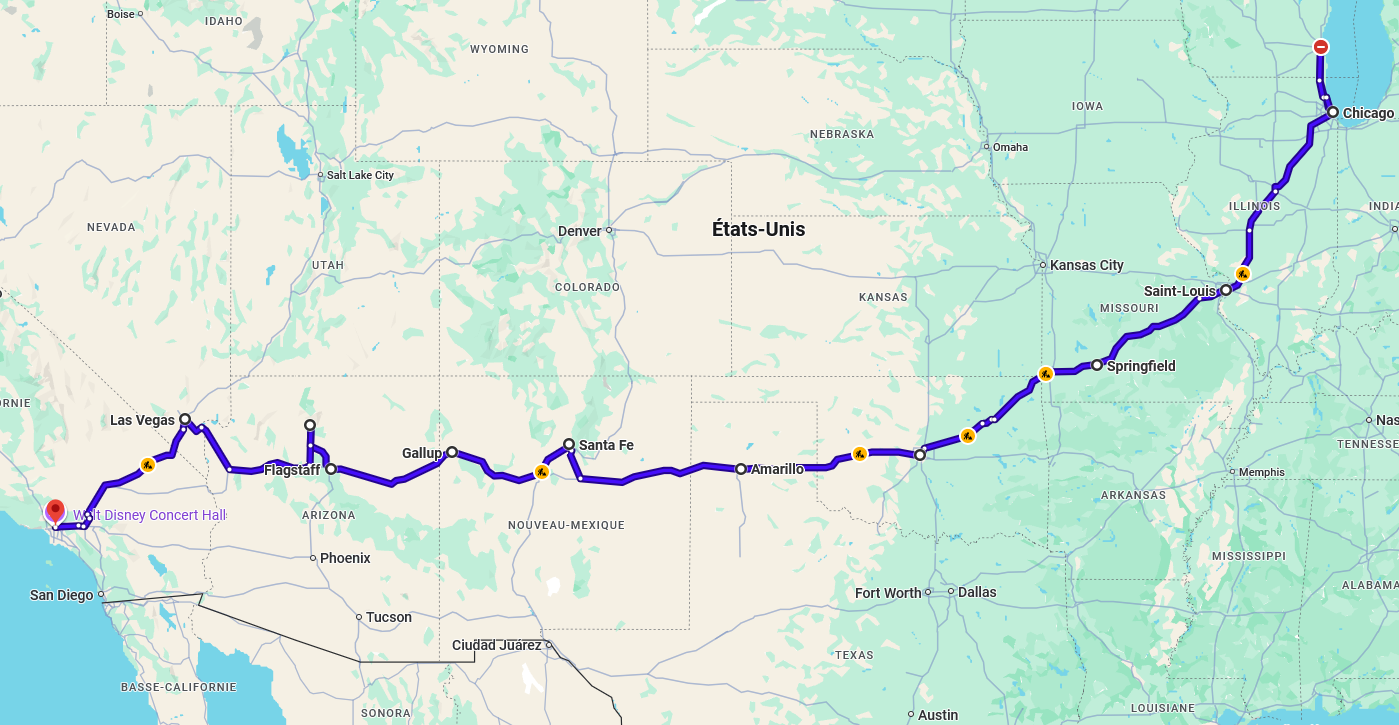 Carte du parcours Route 66